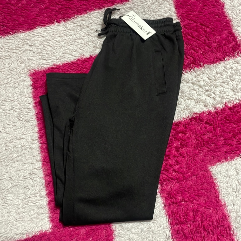 Black stacked joggers